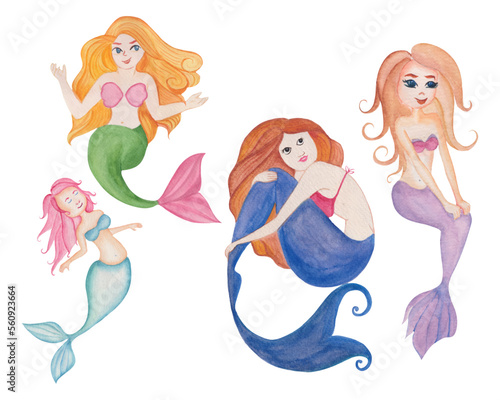 Watercolor Mermaid Clipart Set, Mermaid Watercolor Clipart Set