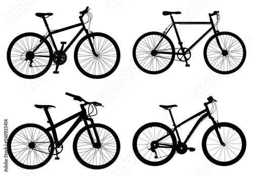 Bicycle silhouettes in different styles. Vector illustration.