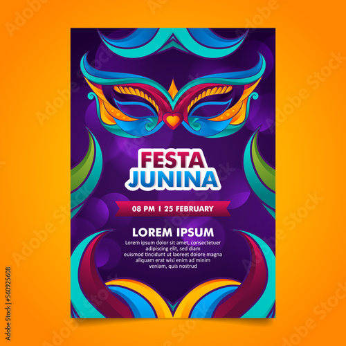 Flat design brazilian carnival flyer template with stylish decorative elements