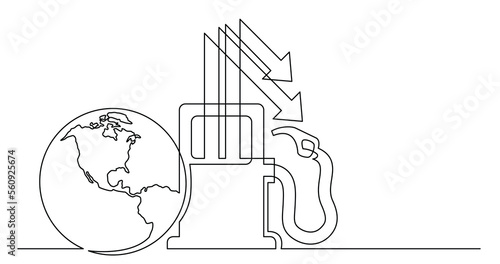 continuous line drawing of world planet with gas low prices icon - PNG image with transparent background