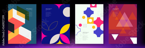 Abstract geometric poster cover design with minimal futuristic corporate concept. Geometric shape. Design elements for poster, magazine, book cover, brochure. Retro futuristic art design. Flat color