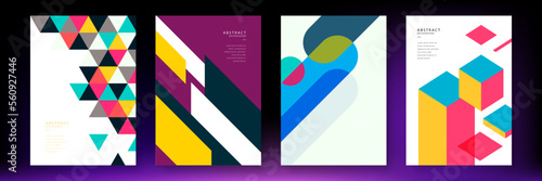 Original mosaic bauhaus geometric tiles corporate brochure layout cover composition. Modern leaflet vector design template collection.