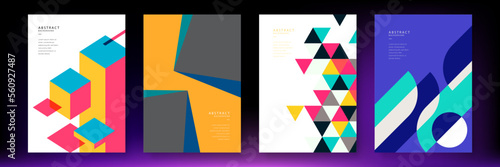 Original mosaic bauhaus geometric tiles corporate brochure layout cover composition. Modern leaflet vector design template collection.