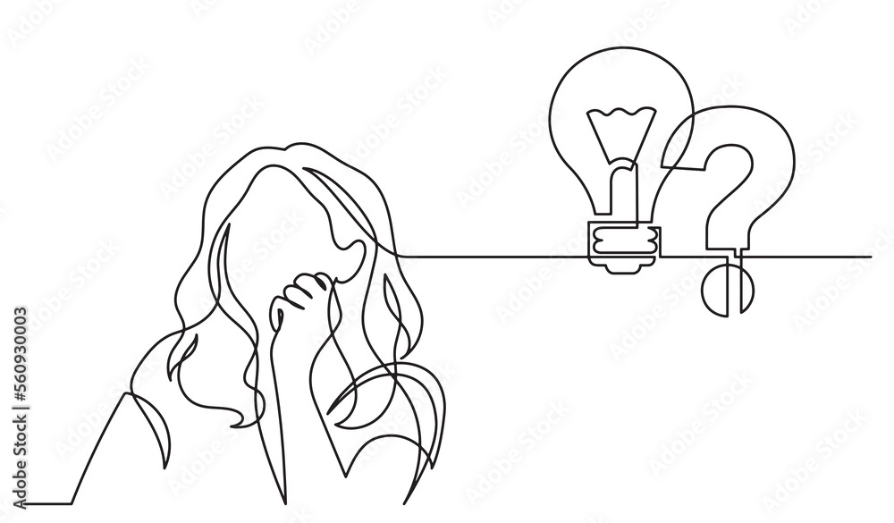 one line drawing of person thinking solving problems finding solutions ...