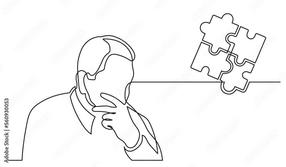 one line drawing of person thinking solving problems finding solutions ...