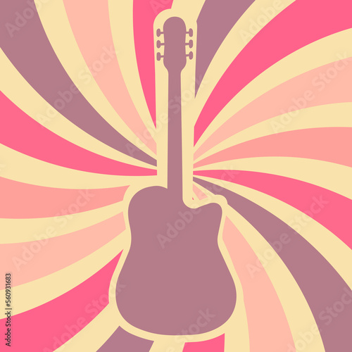 Icon, sticker in hippie style with guitar, waves. Retro style
