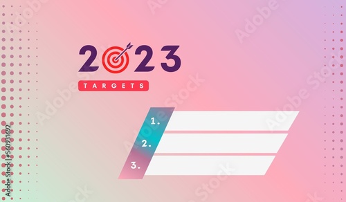 Top 3 targets in 2023 year corporate business template presentation slide pink red blue purple
