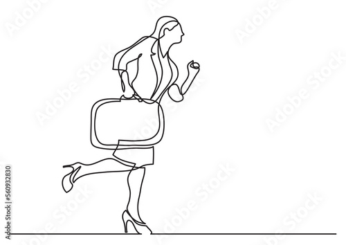 continuous line drawing business traveler hurrying with baggage - PNG image with transparent background