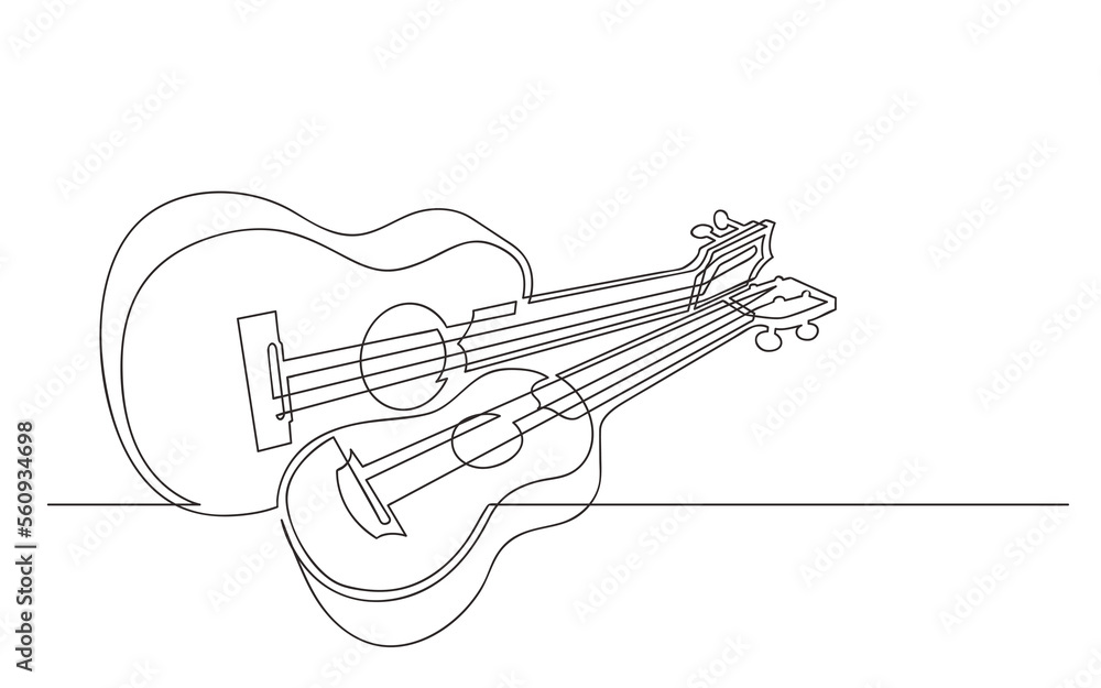Fototapeta premium continuous line drawing two hawaiian ukuleles - PNG image with transparent background