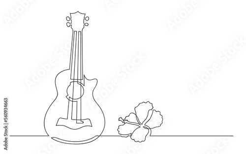 continuous line drawing soprano ukulele with flower - PNG image with transparent background