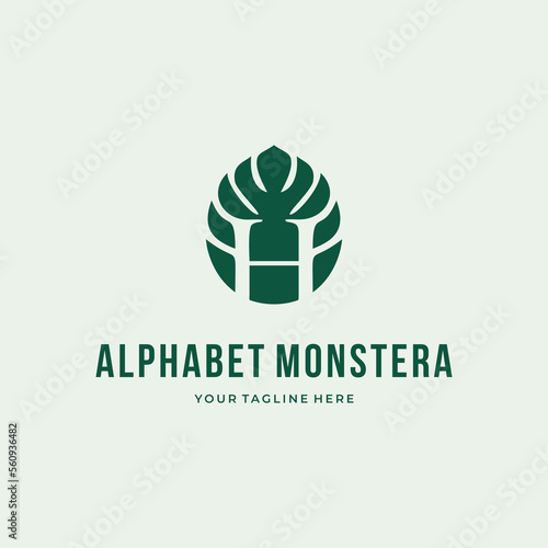 Alphabet Letter H typography Logo green monstera deliciosa custom logo design  vector illustration