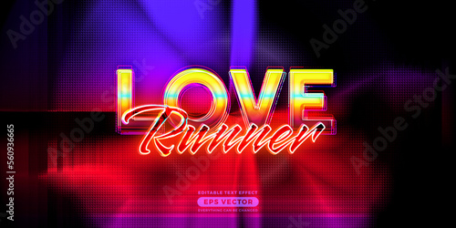 Love runner editable text style effect in retro style theme ideal for poster, social media post and banner template promotion