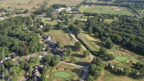 6 second high overview of Eagle Pointe Golf Course Bloomington, IN. Sunny summer day. photo