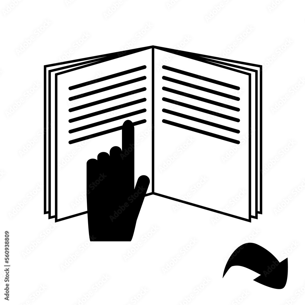 Open Book with index finger - an icon for marking on product packages ...