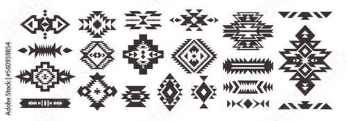 Set of Tribal decorative elements isolated on white background. Ethnic collection. Aztec geometric ornament.