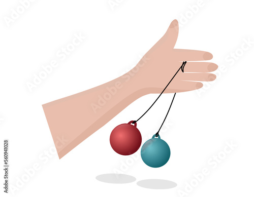 right hand is playing lato lato or a traditional game from Indonesia, isolated at white background, vector illistration