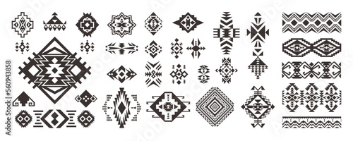 Set of Tribal decorative elements isolated on white background. Ethnic collection. Aztec geometric ornament.