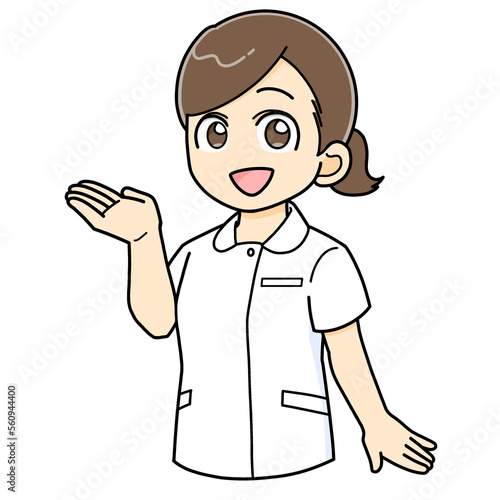 案内紹介する女性の看護師のイラスト