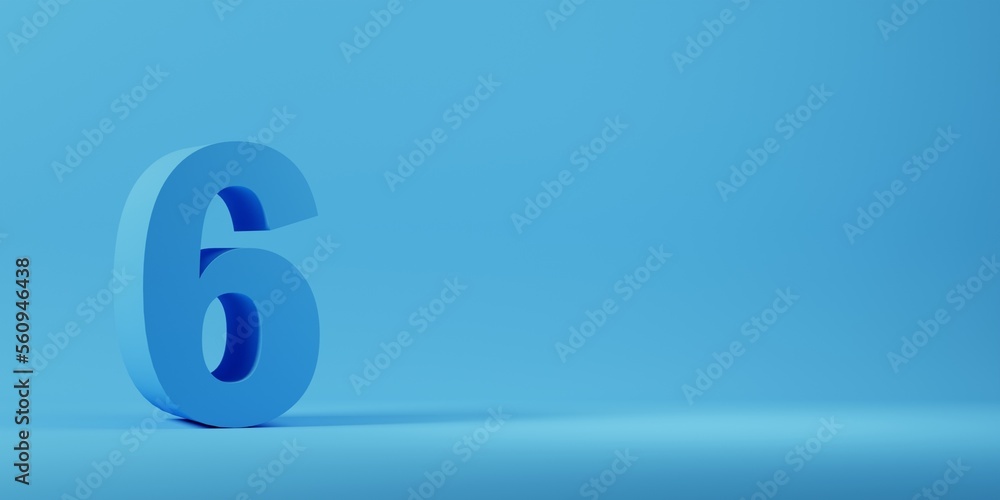 3D render of No 6 on blue background 3D render of No 6 on blue background