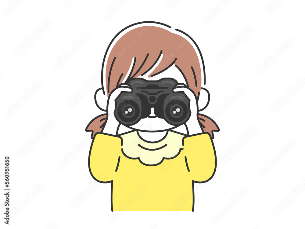 双眼鏡を使う、女の子のイラスト 双眼鏡を使う、女の子のイラスト