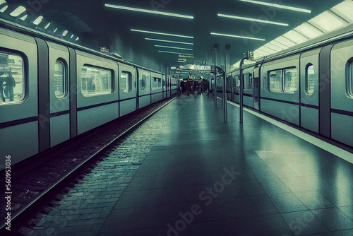 subway station with train, Generative AI Illustration