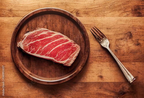 raw meat on a plate, Generative AI Art Illustration