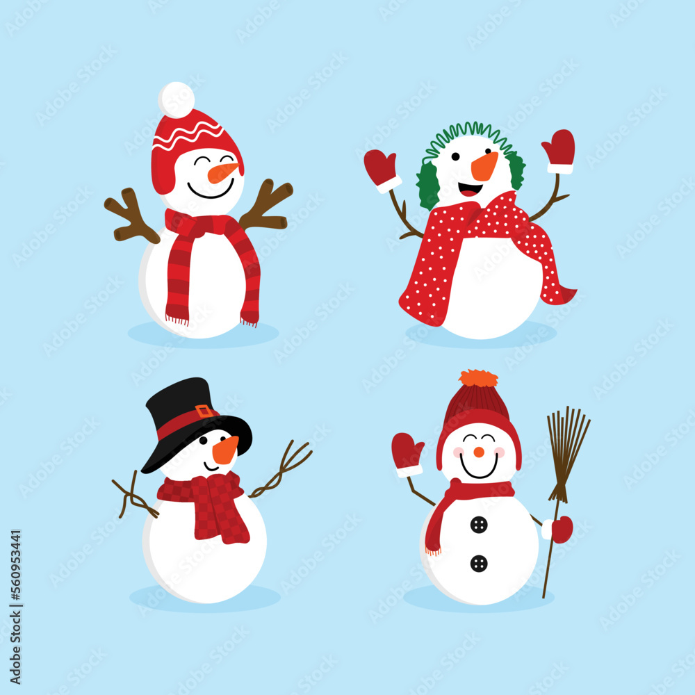 Hand drawn snowman with scraft character collection Hand drawn snowman with scraft character collection
