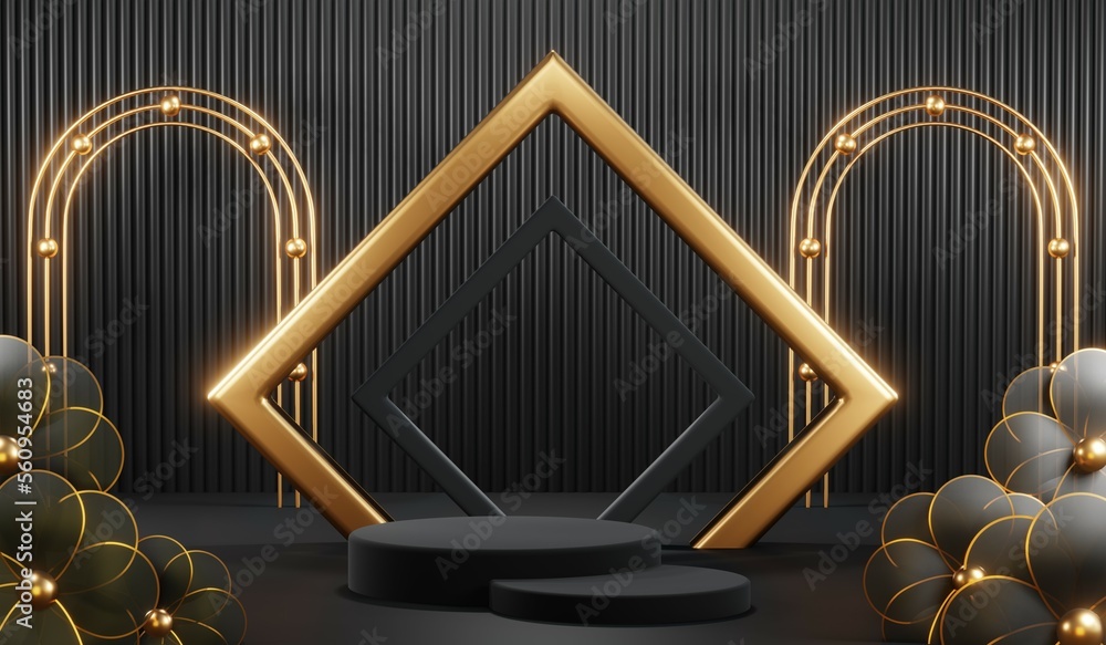 3D rendering of black podium background for black friday product on podium 3D rendering of black podium background for black friday product on podium