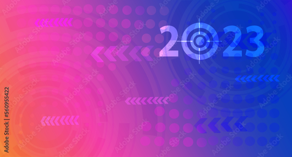 New Year 2023 Template on pink and Dark Purple abstract Background.
