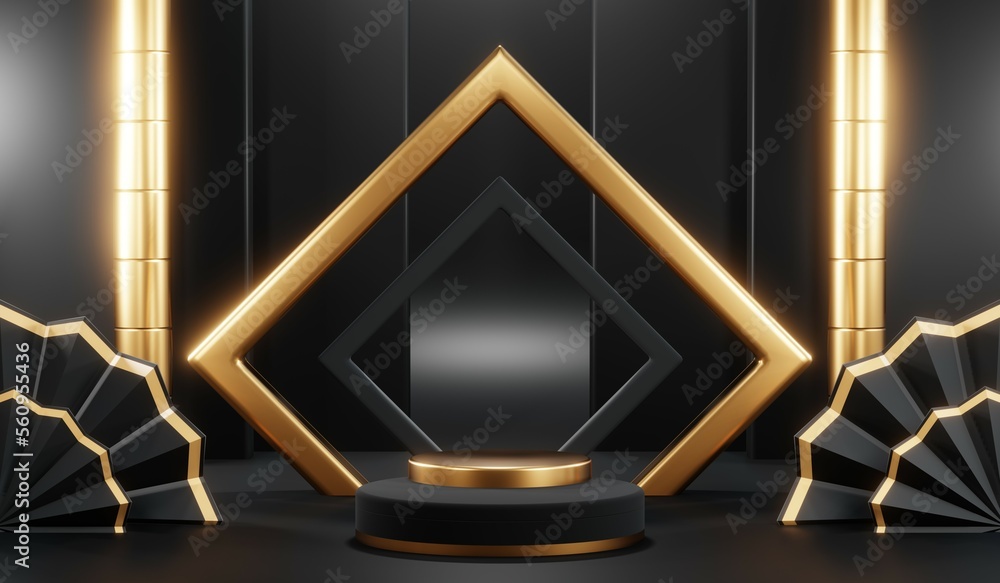 3D rendering of black podium background for black friday product on podium