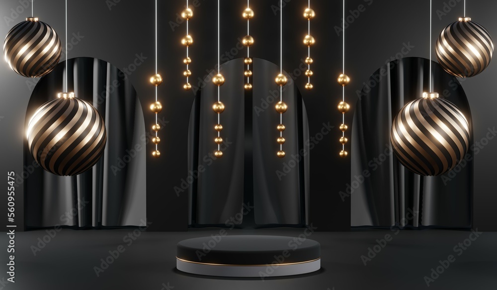 3D rendering of black podium background for black friday product on podium 3D rendering of black podium background for black friday product on podium