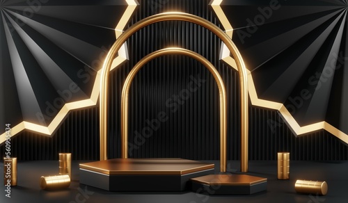 3D rendering of black podium background for black friday product on podium