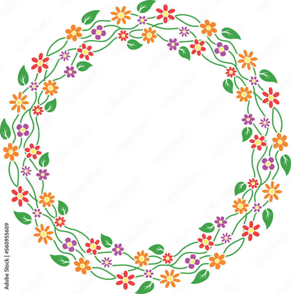 Round border frame with flowers