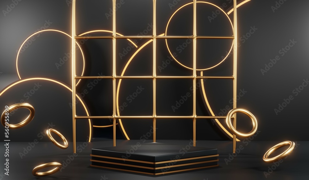 3D rendering of black podium background for black friday product on podium