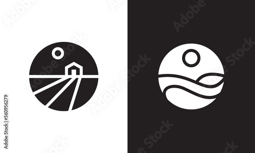 agriculture mountain logo, river valley vector design.