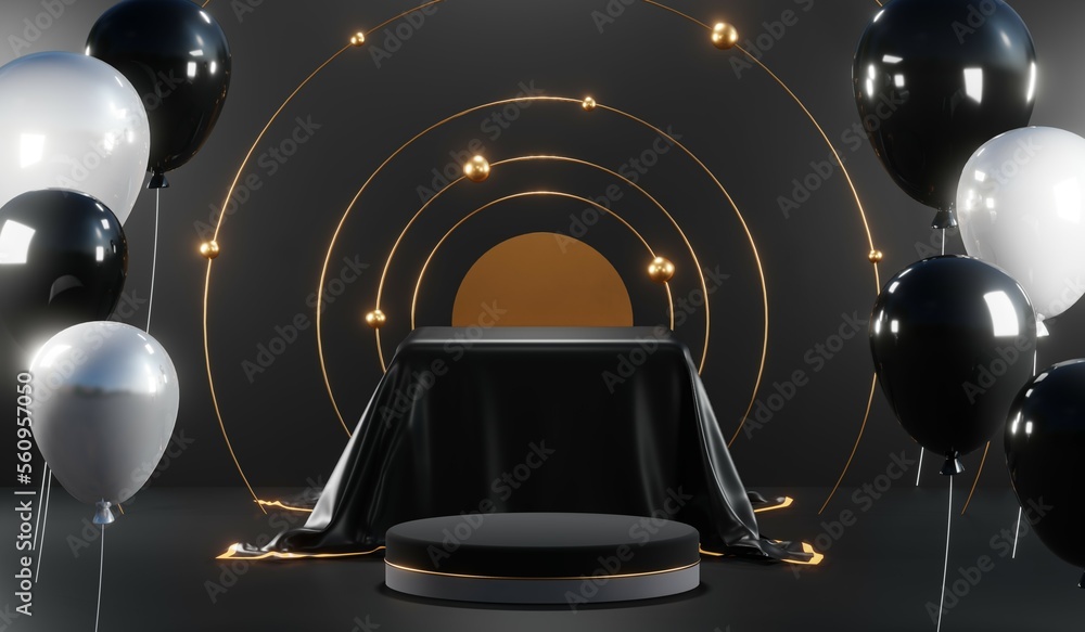 3D rendering of black podium background for black friday product on podium 3D rendering of black podium background for black friday product on podium