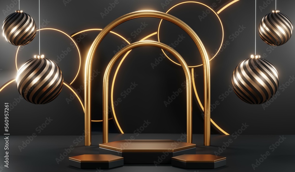 3D rendering of black podium background for black friday product on podium