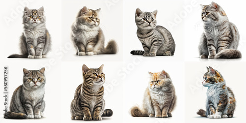 Set of 8 cats isolated on white background