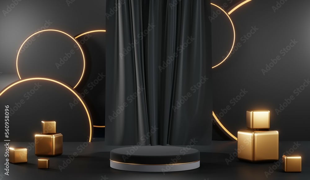 3D rendering of black podium background for black friday product on podium 3D rendering of black podium background for black friday product on podium