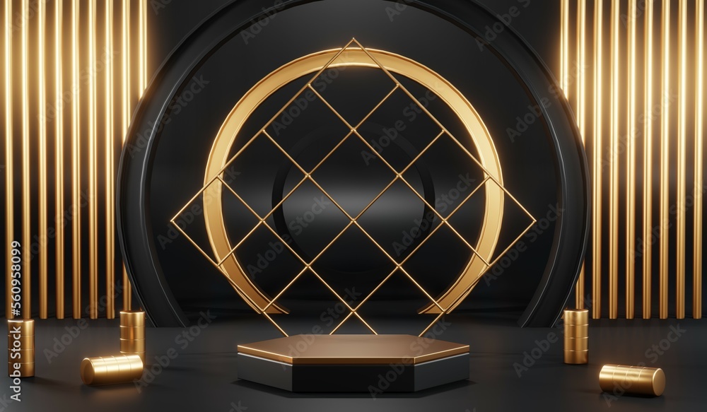 Naklejka premium 3D rendering of black podium background for black friday product on podium