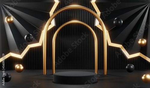 Fototapeta Naklejka Na Ścianę i Meble -  3D rendering of black podium background for black friday product on podium