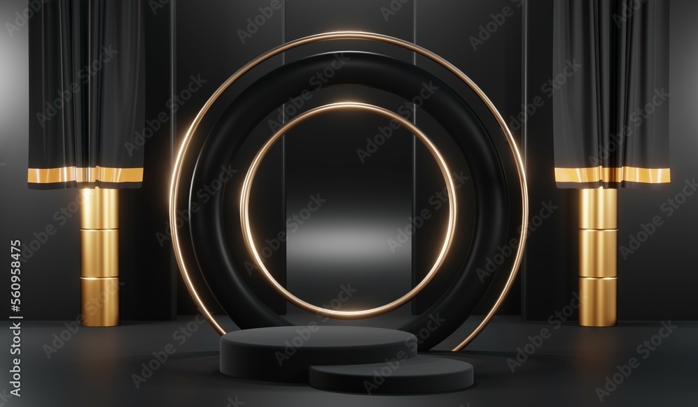 3D rendering of black podium background for black friday product on podium 3D rendering of black podium background for black friday product on podium