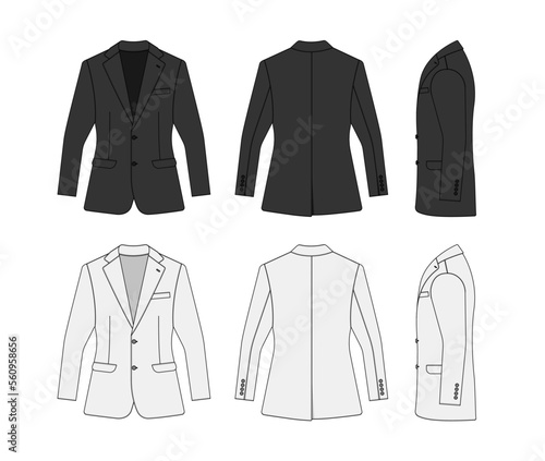 Suit  jacket vector template illustration set   with side view 