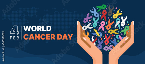Fotografia World Cancer Day - Two hand hold up circle shape with set of ribbons of differen