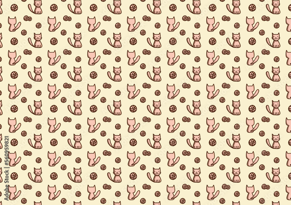 Cartoon cute cat with ball pattern happy feel background Cartoon cute cat with ball pattern happy feel background
