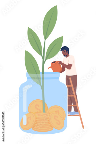 Personal money growth semi flat color vector character. Editable figure. Full body person on white. Savings for future simple cartoon style illustration for web graphic design and animation