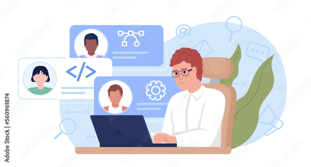 Looking through candidates 2D vector isolated illustration. Manager evaluating freelance developers flat characters on cartoon background. Colorful editable scene for mobile, website, presentation Looking through candidates 2D vector isolated illustration. Manager evaluating freelance developers flat characters on cartoon background. Colorful editable scene for mobile, website, presentation