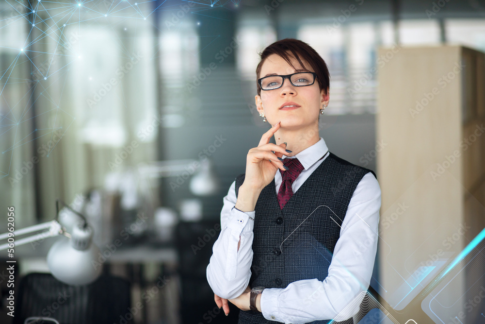 Young confident business woman working in the office looking confidently the camera. Financial markets Young confident business woman working in the office looking confidently the camera. Financial markets