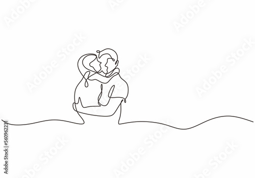 Father and daughter one line drawing. Minimalist continuous hand drawn of dad and child.