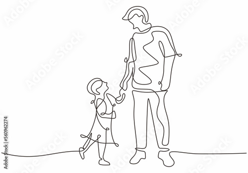 Father and daughter one line drawing. Minimalist continuous hand drawn of dad and child.